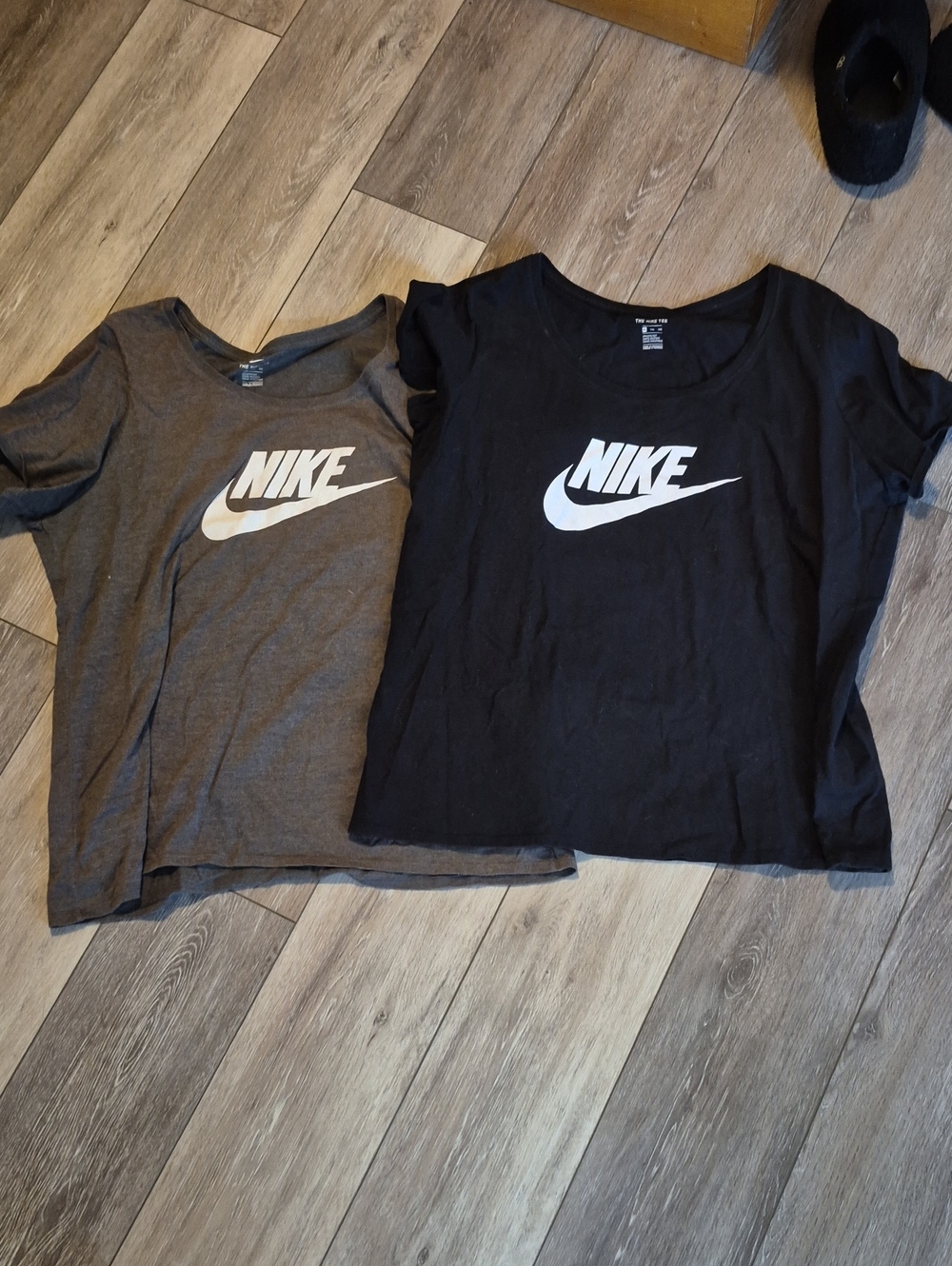 Nike Black & Gray Short Sleeve Logo Tees - Woman